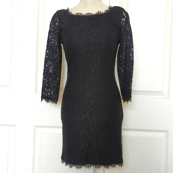 Diane Von Furstenberg Zarita Black Scalloped Lace Scoop Neck Dress - Picture 5 of 11